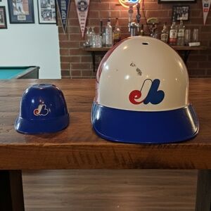 Vintage 1970s Montreal Expos Jarry Park Helmet Lot - Rare KFC "Oui mon Colonel!